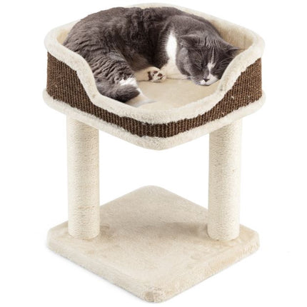 Katzenkratzbaum mit oberer Sitzstange, Sisalstämmen, Beige