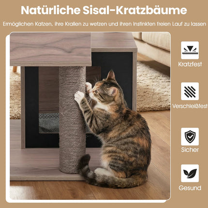 Katzenkratzbaum mit Sisalstämmen, 2 Höhlen, 94 cm, Grau