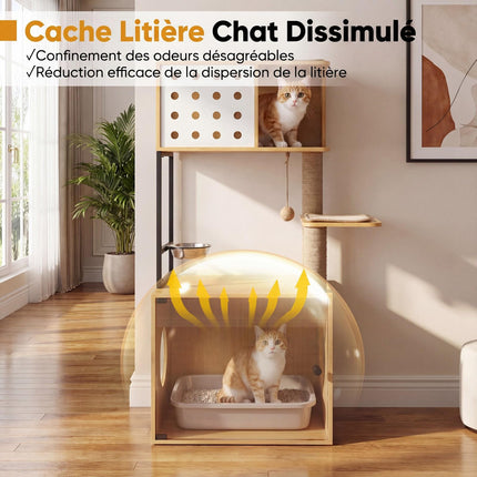 Cat Tree With Hidden Litter Box And Feeding Bowl, 117.5 cm