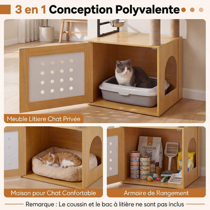 Cat Tree With Hidden Litter Box And Feeding Bowl, 117.5 cm