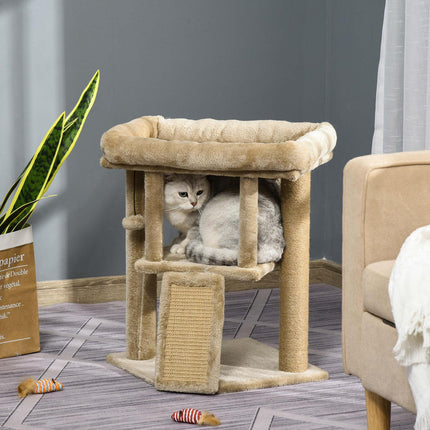Katzenbaum mit Jute-Kratzmatte, Plüschliegefläche und Türloch