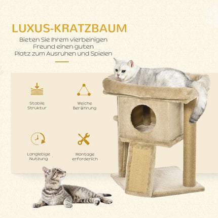 Katzenbaum mit Jute-Kratzmatte, Plüschliegefläche und Türloch