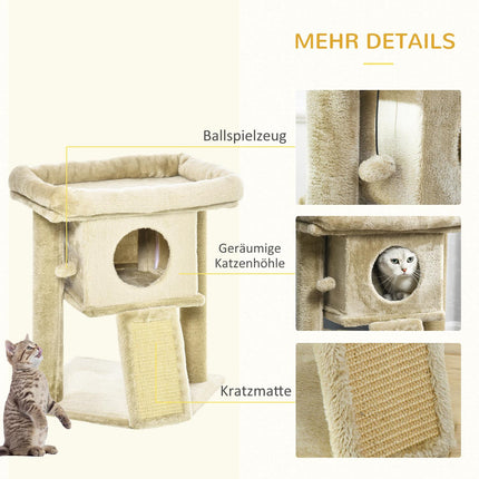 Katzenbaum mit Jute-Kratzmatte, Plüschliegefläche und Türloch