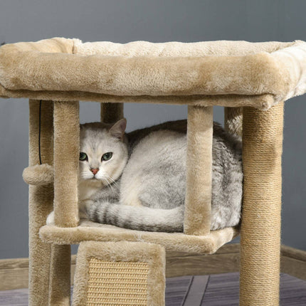Katzenbaum mit Jute-Kratzmatte, Plüschliegefläche und Türloch