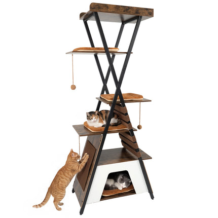 Katzenkratzbaum für Hauskatzen, 185 cm, mit Höhle und Aussichtsplattform