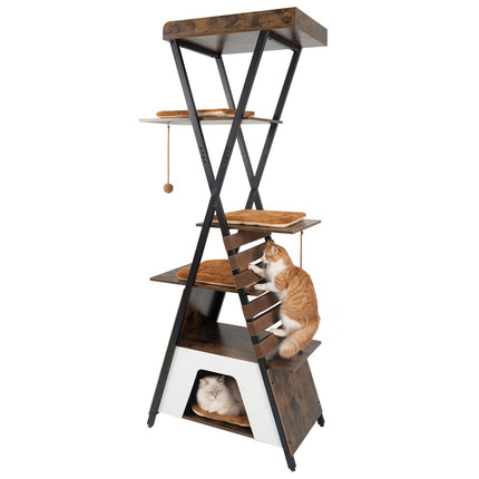 Katzenkratzbaum für Hauskatzen, 185 cm, mit Höhle und Aussichtsplattform