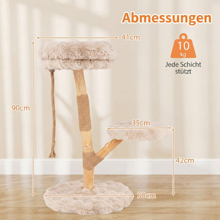 Katzenbaum mit 3 Plüschplattformen, Jutesäulen, 90 cm, Beige