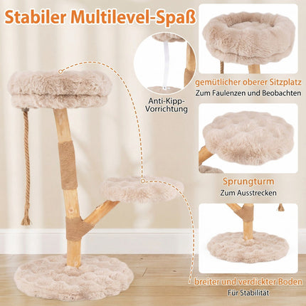 Katzenbaum mit 3 Plüschplattformen, Jutesäulen, 90 cm, Beige