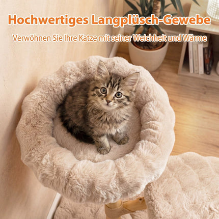 Katzenbaum mit 3 Plüschplattformen, Jutesäulen, 90 cm, Beige
