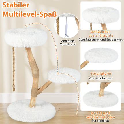 Cat Tree with 3 Plush Platforms, Jute Posts, 90 cm