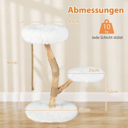 Cat Tree with 3 Plush Platforms, Jute Posts, 90 cm
