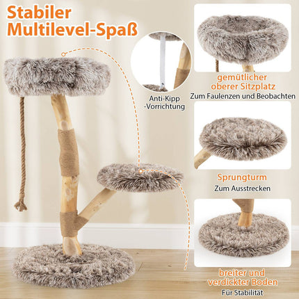 Cat Tree with 3 Plush Platforms, Jute Posts, 90 cm