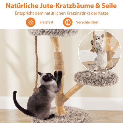 Cat Tree with 3 Plush Platforms, Jute Posts, 90 cm