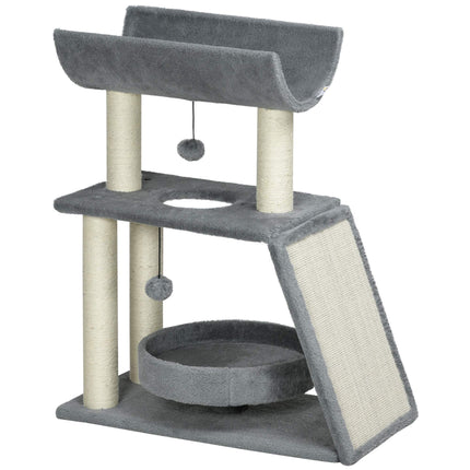 Cat Tree with Bed & Toys, Light Grey, 60 x 30 x 76 cm