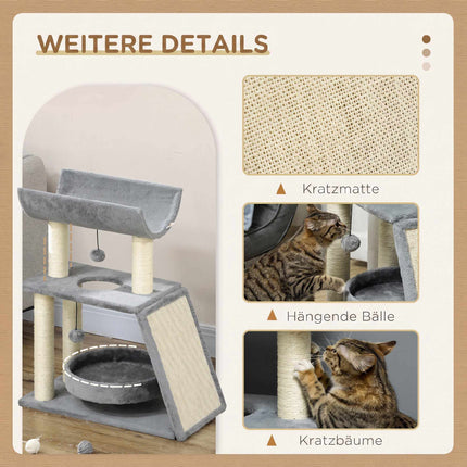 Cat Tree with Bed & Toys, Light Grey, 60 x 30 x 76 cm