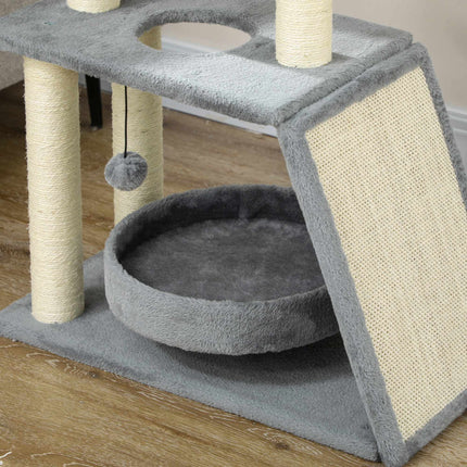 Cat Tree with Bed & Toys, Light Grey, 60 x 30 x 76 cm