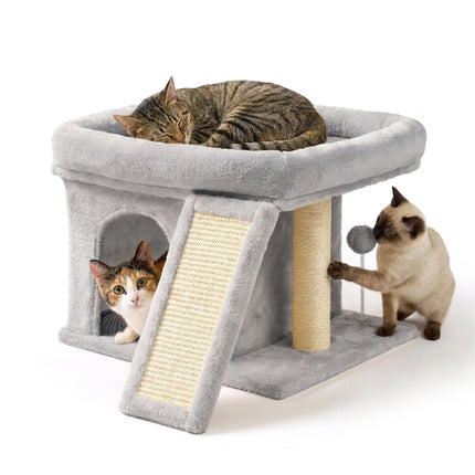 Cat Tree with Cave & Bed, Light Grey, 38.5 x 54 x 45 cm