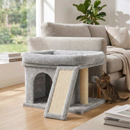 Cat Tree with Cave & Bed, Light Grey, 38.5 x 54 x 45 cm