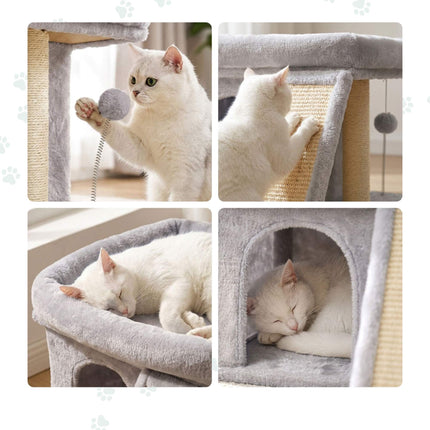 Cat Tree with Cave & Bed, Light Grey, 38.5 x 54 x 45 cm