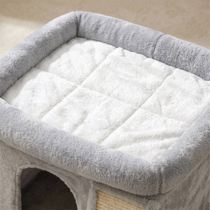Cat Tree with Cave & Bed, Light Grey, 38.5 x 54 x 45 cm