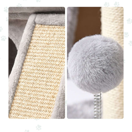 Cat Tree with Cave & Bed, Light Grey, 38.5 x 54 x 45 cm
