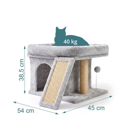Cat Tree with Cave & Bed, Light Grey, 38.5 x 54 x 45 cm