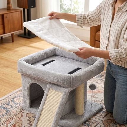 Cat Tree with Cave & Bed, Light Grey, 38.5 x 54 x 45 cm