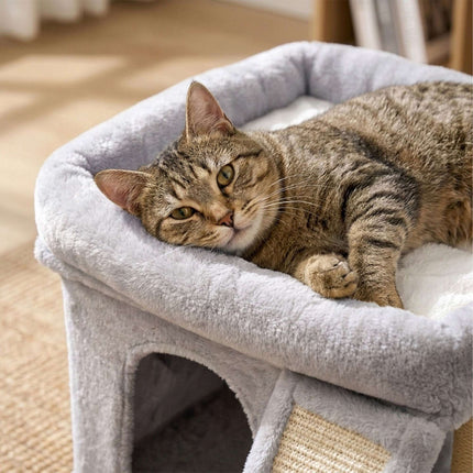 Cat Tree with Cave & Bed, Light Grey, 38.5 x 54 x 45 cm