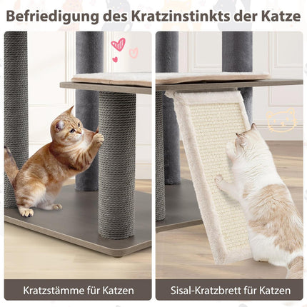 Katzenkratzbaum mit Höhle & Sisalkratzbrett, 171 cm, Grau