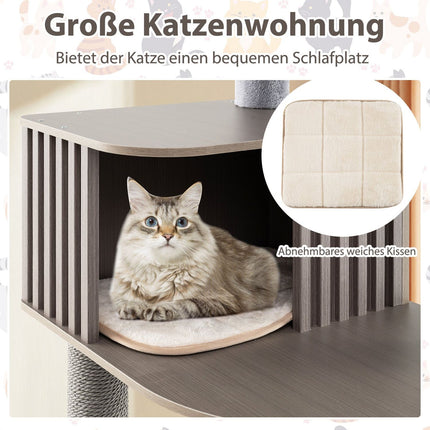 Katzenkratzbaum mit Höhle & Sisalkratzbrett, 171 cm, Grau