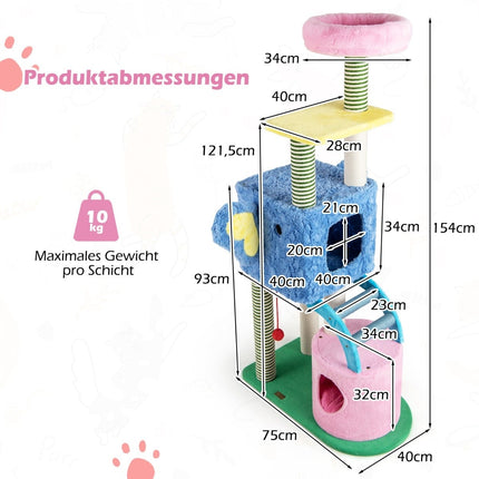Katzenbaum mit Elefanten-Design, 2 Höhlen, gepolsterte Liegefläche, Kratzsäulen