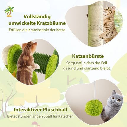 Katzenbaum mit Kunstblättern, Höhle und Plattform - Grün