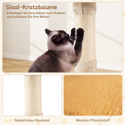Katzenbaum mit fischförmiger Plattform, Sisalstämmen, Plüschsitz