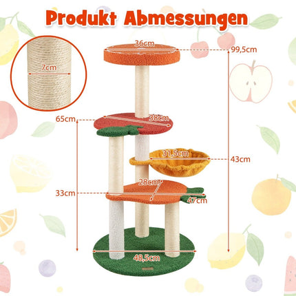 Katzenbaum mit Fruchtthema, 100 cm, Sisalkratzstämme