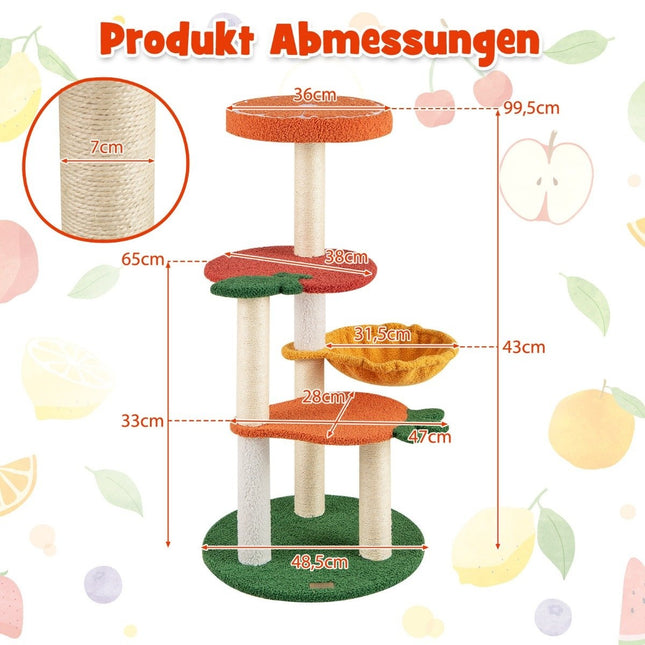 Katzenbaum mit Fruchtthema, 100 cm, Sisalkratzstämme