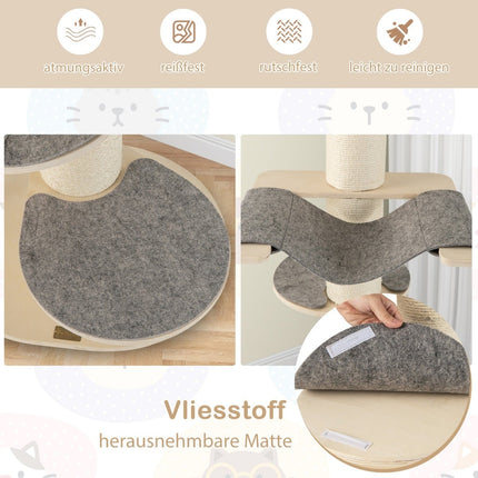 Cat Tree with Hammock, 3 Platforms, Sisal Carpet, 120 cm