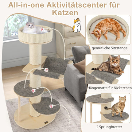 Cat Tree with Hammock, 3 Platforms, Sisal Carpet, 120 cm