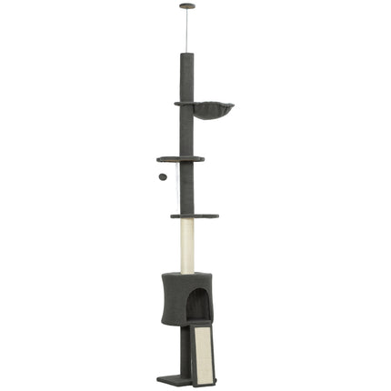 Cat Tree with Hammock, Adjustable Height, Gray