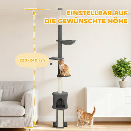 Cat Tree with Hammock, Adjustable Height, Gray
