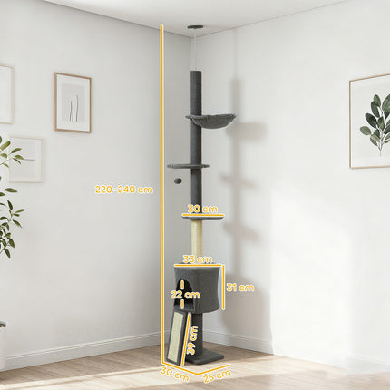 Cat Tree with Hammock, Adjustable Height, Gray