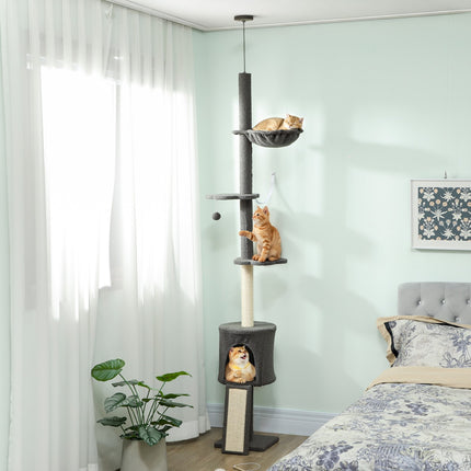 Cat Tree with Hammock, Adjustable Height, Gray