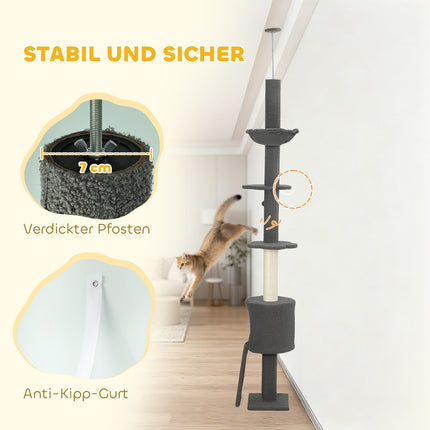 Cat Tree with Hammock, Adjustable Height, Gray