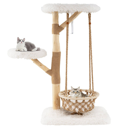 Cat Tree with Hammock, Real Wood Posts, Scratch Poles