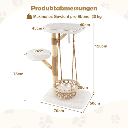 Cat Tree with Hammock, Real Wood Posts, Scratch Poles