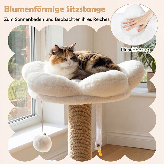 Katzenbaum mit Haus, Plattform, Bett & Bällen, 96 cm Beige