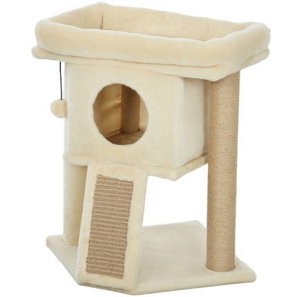 Katzenkratzbaum mit Jute-Kratzmatte, Bett, Spielball, Beige