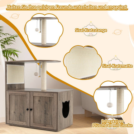 Katzenbaum mit Katzentoilettenschrank, 80x45x87.5 cm, Grau