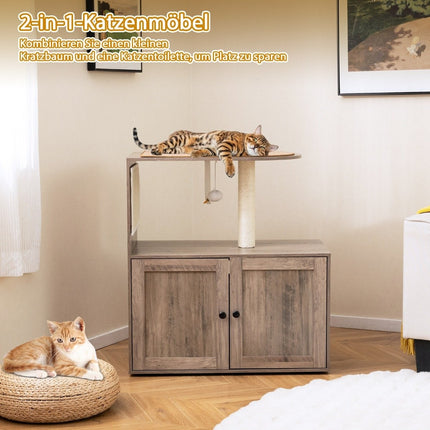 Katzenbaum mit Katzentoilettenschrank, 80x45x87.5 cm, Grau