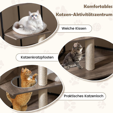 Katzenbaum mit Katzentoilettenschrank, Kratzstämmen, Kissen
