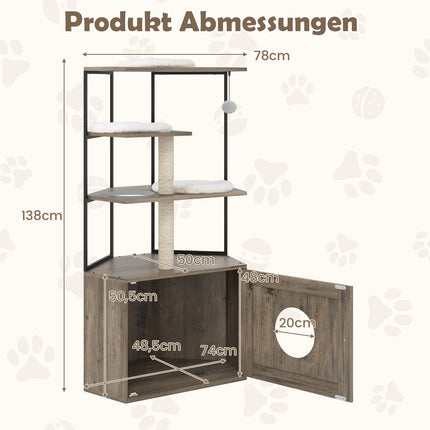 Katzenbaum mit Katzentoilettenschrank, Kratzstämmen, Kissen